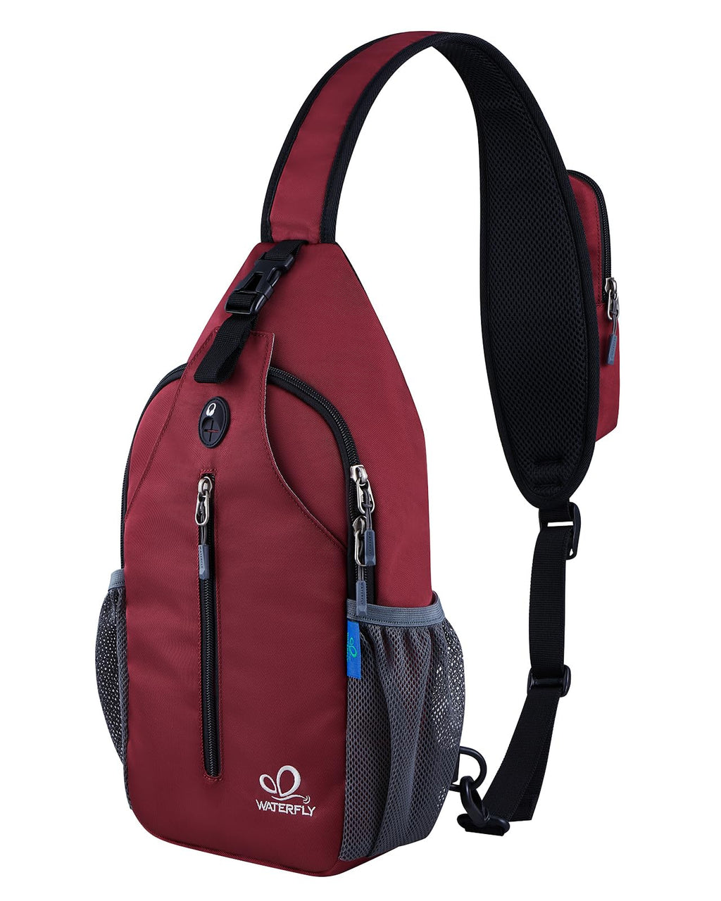 WATERFLY Crossbody Sling Backpack Sling Bag Travel Hiking Chest Bag Daypack (Dark Red)