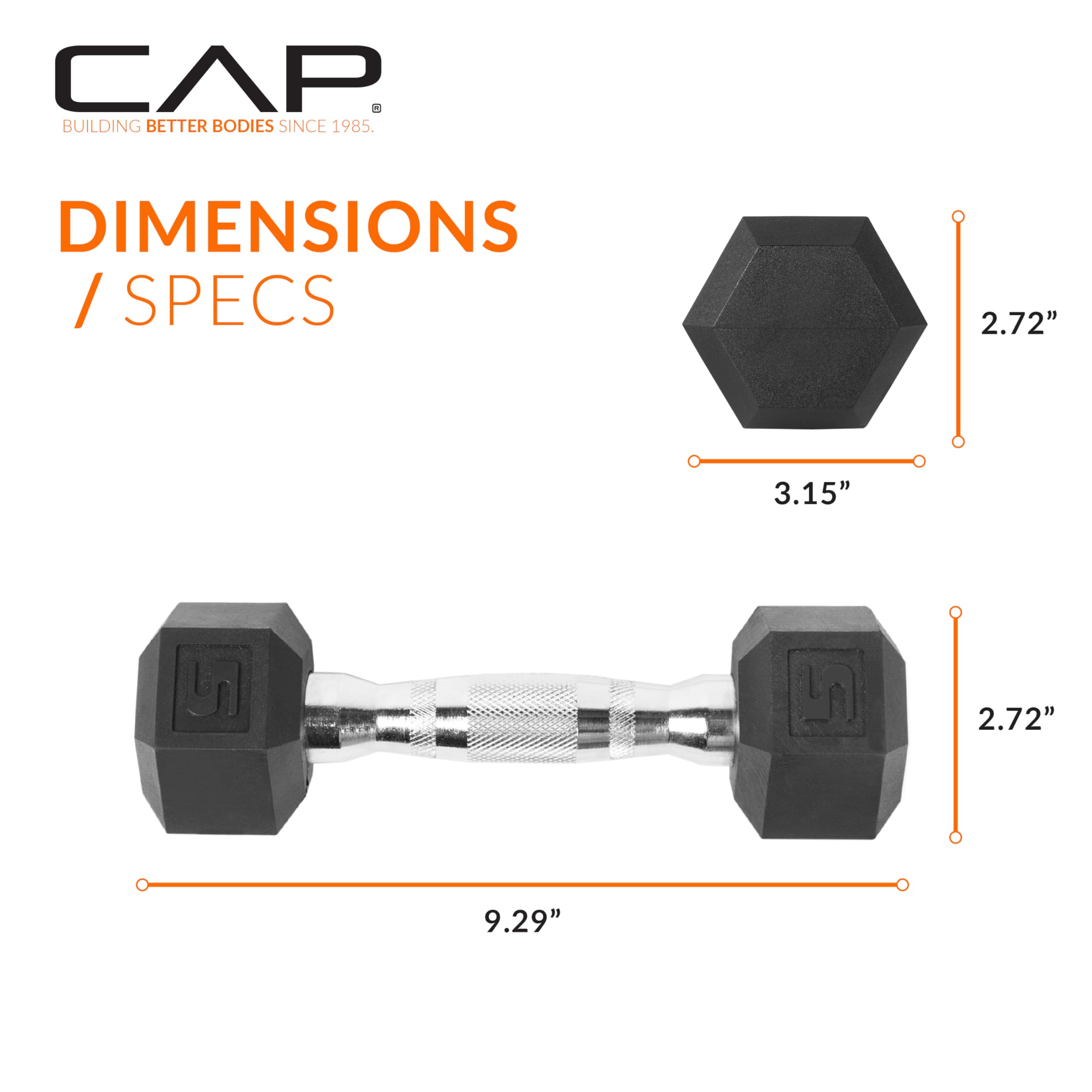 CAP Barbell 50lb Set of Coated Hex Dumbbells, 5lbx2 and 20lbx2