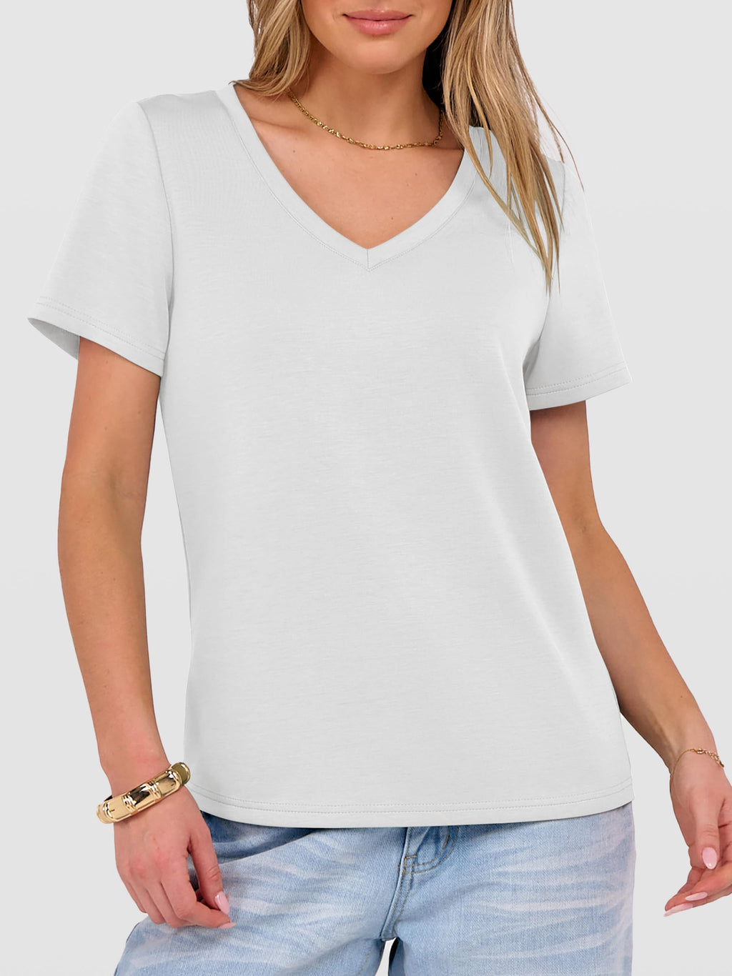 ANRABESS Womens Short Sleeve Tops Casual V Neck Wrinkle - Free Basic T Shirts Summer Cute Tee 2026 Spring Fashion Clothes White Large