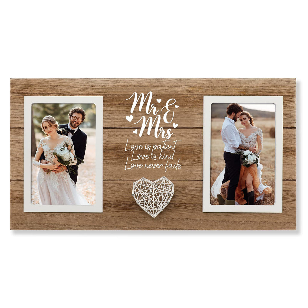 Calibron Personalized Wedding Gifts for Couples, Bridal Shower Gift for Bride, Mr & Mrs Photo Frame Holds 2pcs 4x6 Pictures, Unique Wedding Gifts for Newlyweds, Marriage Gift for Her/Him