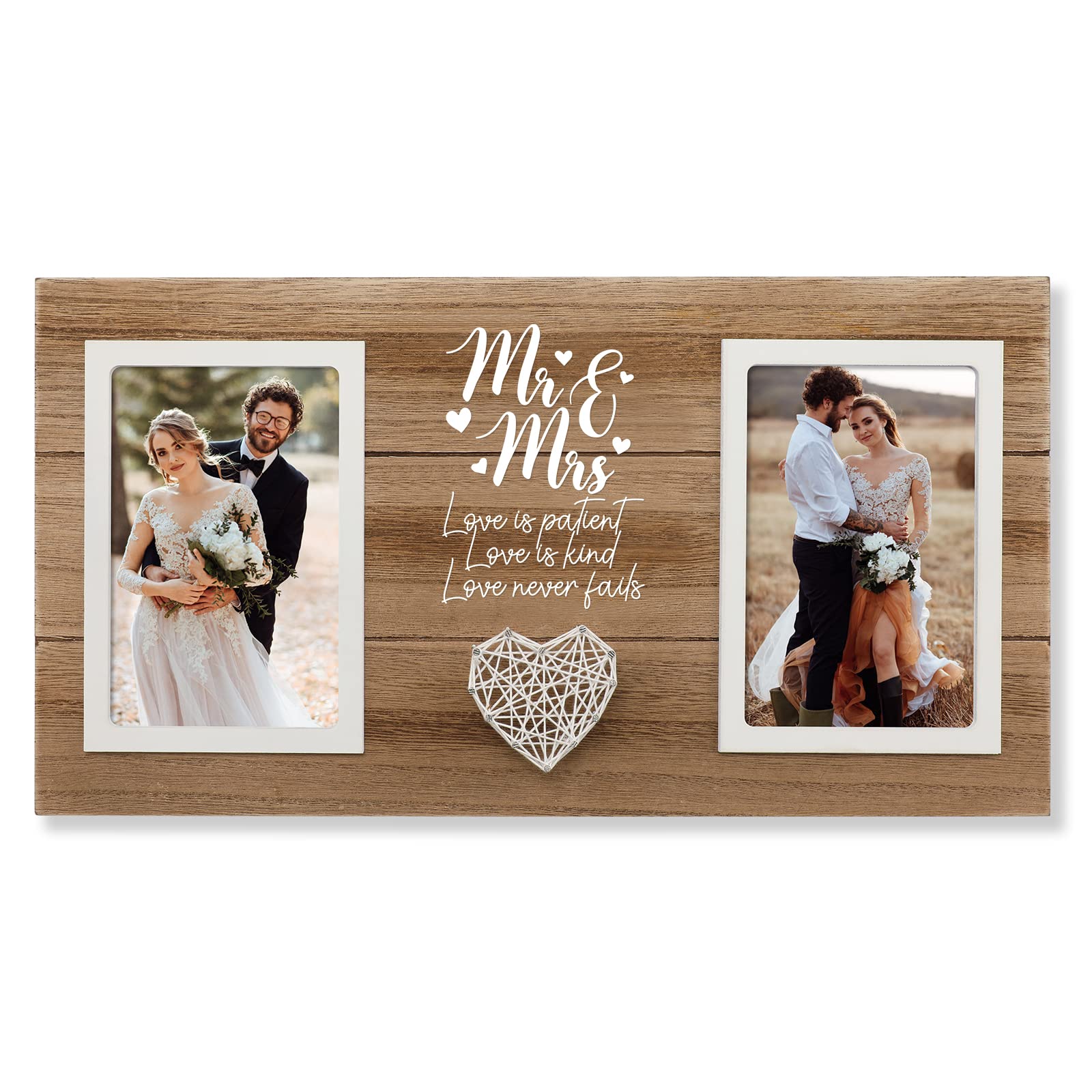 Calibron Personalized Wedding Gifts for Couples, Bridal Shower Gift for Bride, Mr & Mrs Photo Frame Holds 2pcs 4x6 Pictures, Unique Wedding Gifts for Newlyweds, Marriage Gift for Her/Him