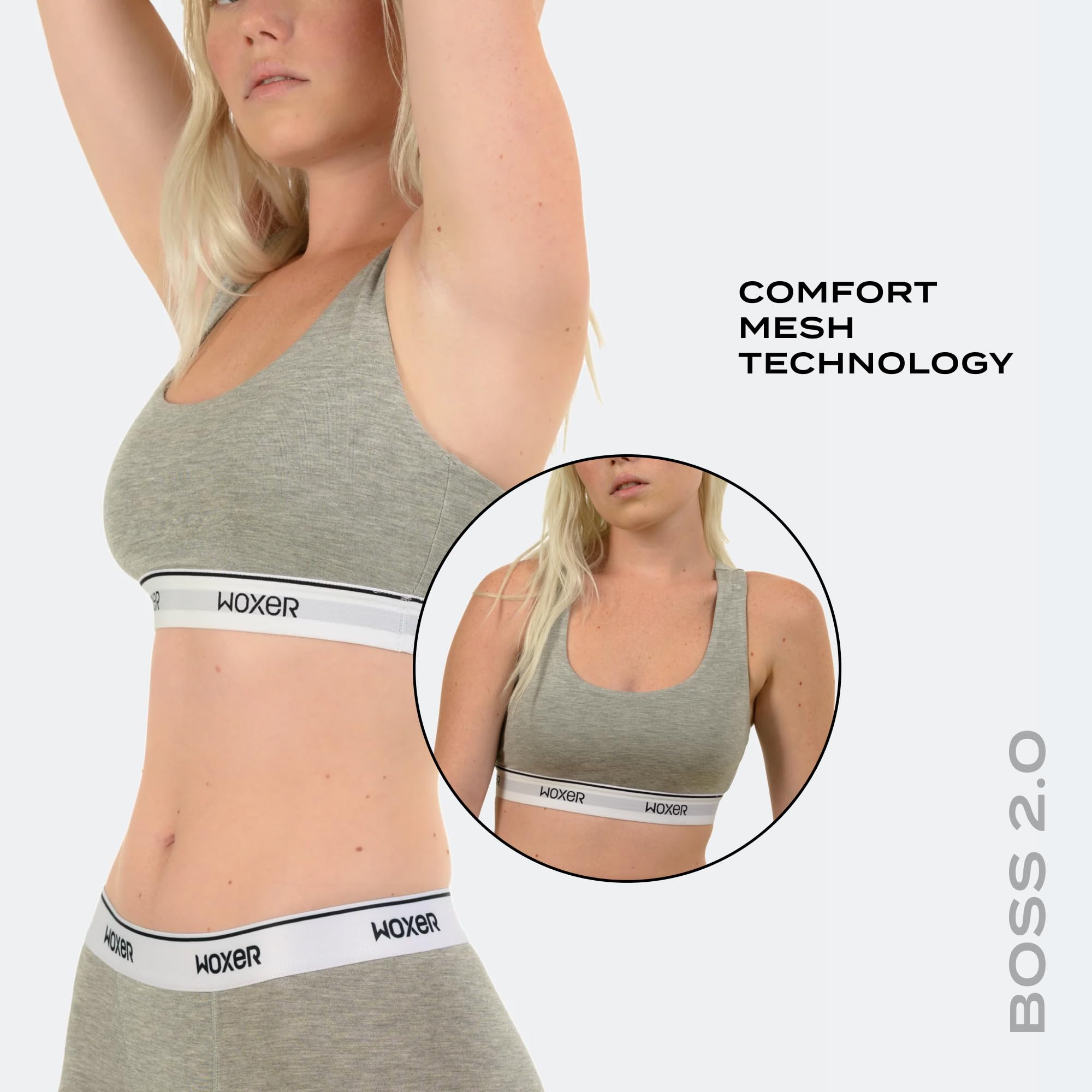 Woxer Boss Bralette for Women – Wireless, Seamless, Comfortable Racerback – Soft Modal Workout & Sports Bra, Lounge, Yoga & Sleep Bralette, Everyday Wireless Bra, Heather Grey 2XL