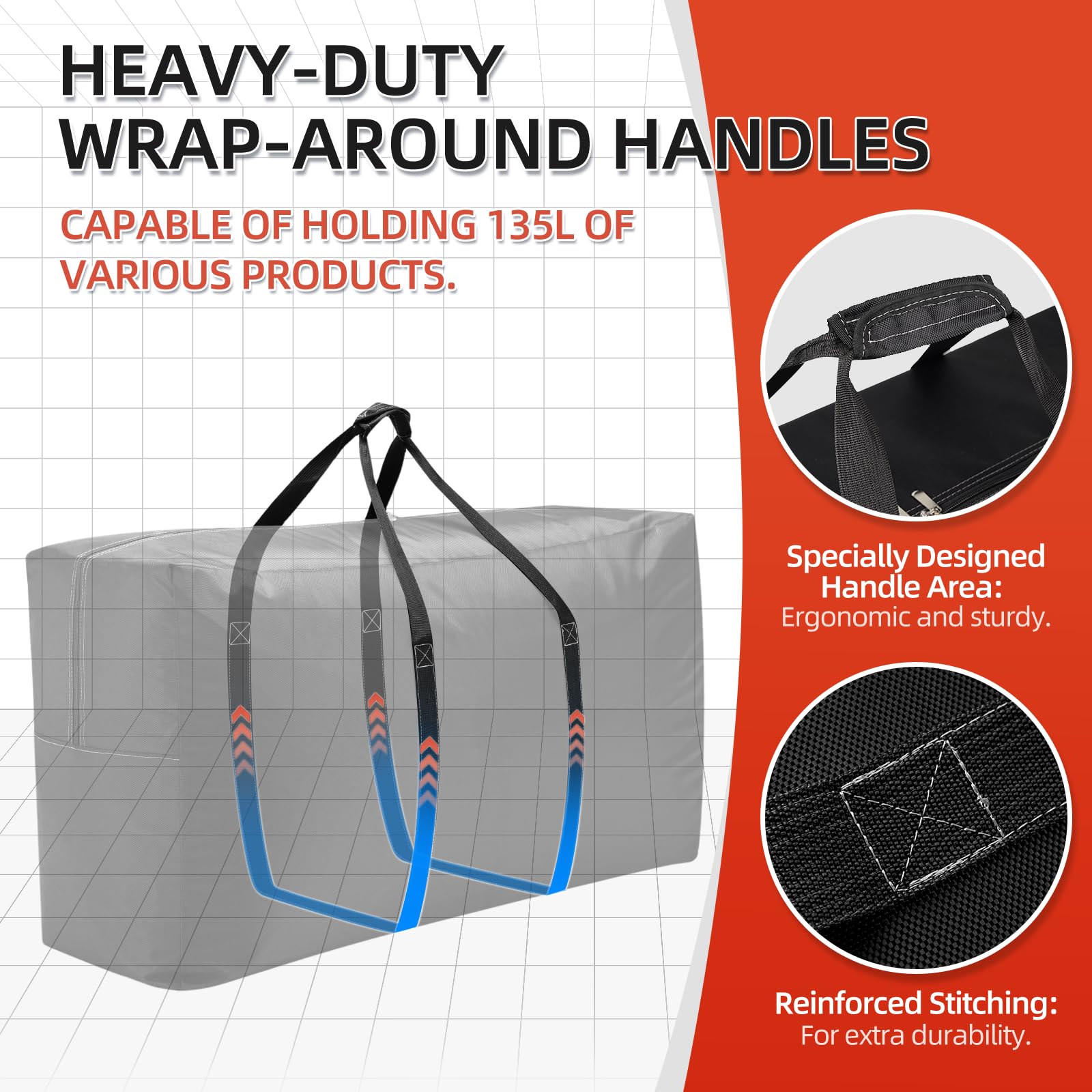 Extra Large travel duffel bag with Strong Handles, Waterproof duffel bag, Durable Zippers, Extra Large Storage Totes for Space Saving and Moving Supplies