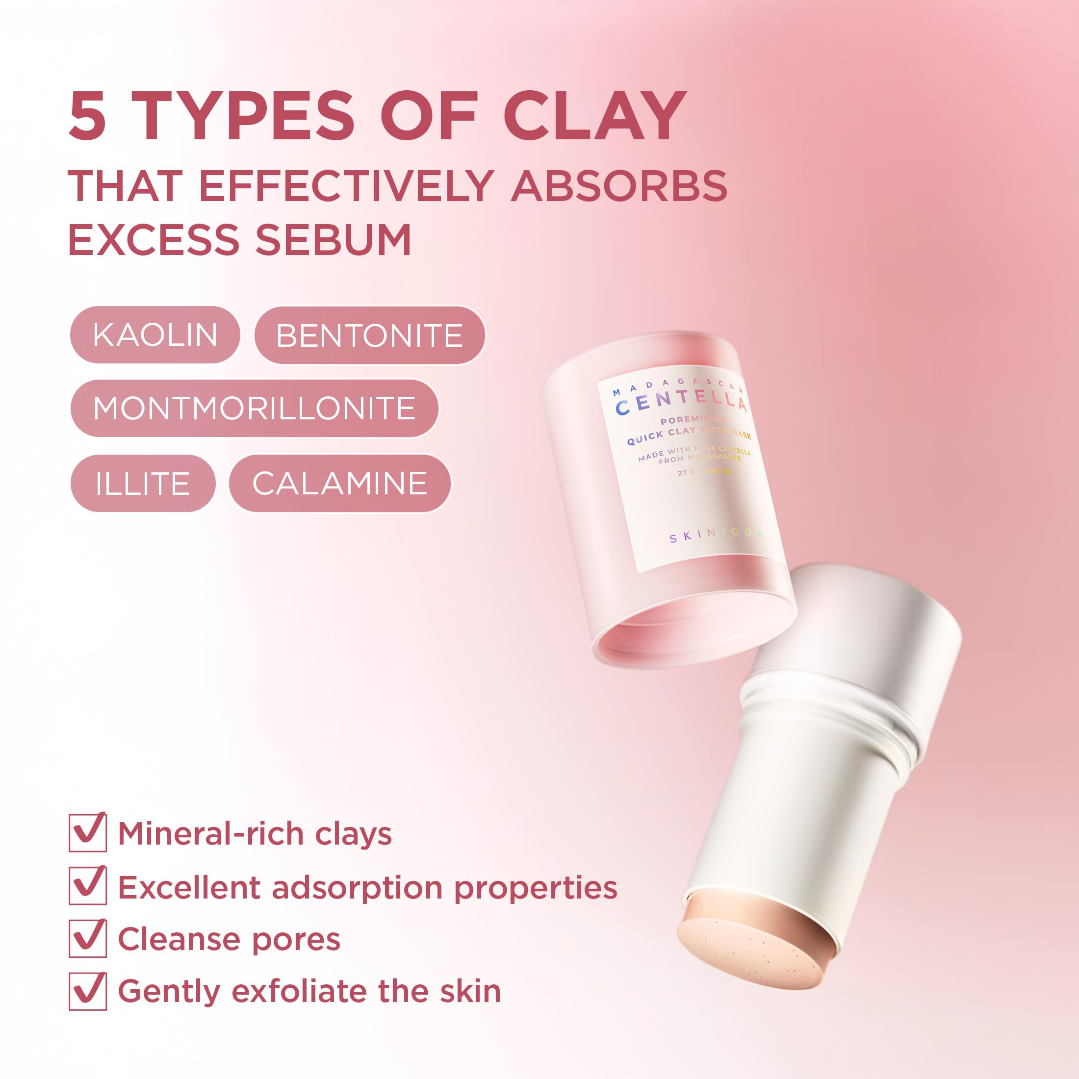 SKIN1004 Valentine Gifts, Poremizing Quick Clay Stick Mask, Face Masks Skincare for Pore Minimizing, Facial Clay Mask with Madagascar Centella, Pore Mask for Sebum, Korean Skin Care, 0.95 oz / 27g
