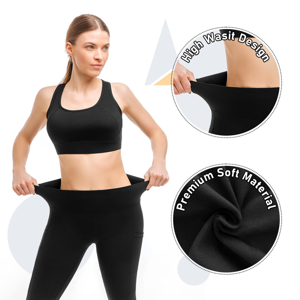 Leafigure 2 Pack Leggings with Pockets for Women, High Waisted Soft Leggings for Yoga Gym Black LXL