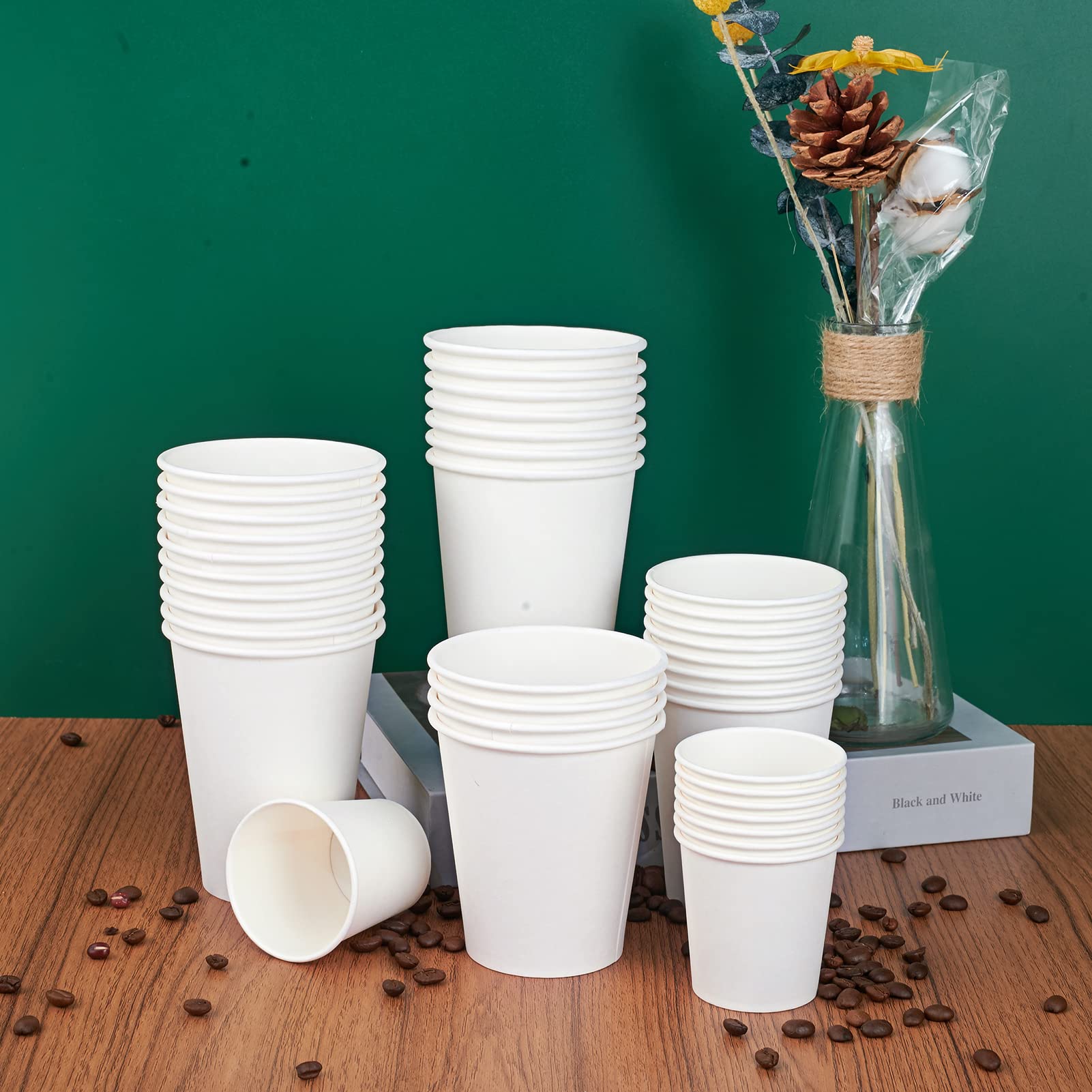 LITOPAK 240 Pack 12 oz Disposable Paper Coffee Cup, White Paper Hot Coffee Cups, Suitable for Party, Picnic, Travel, and Events