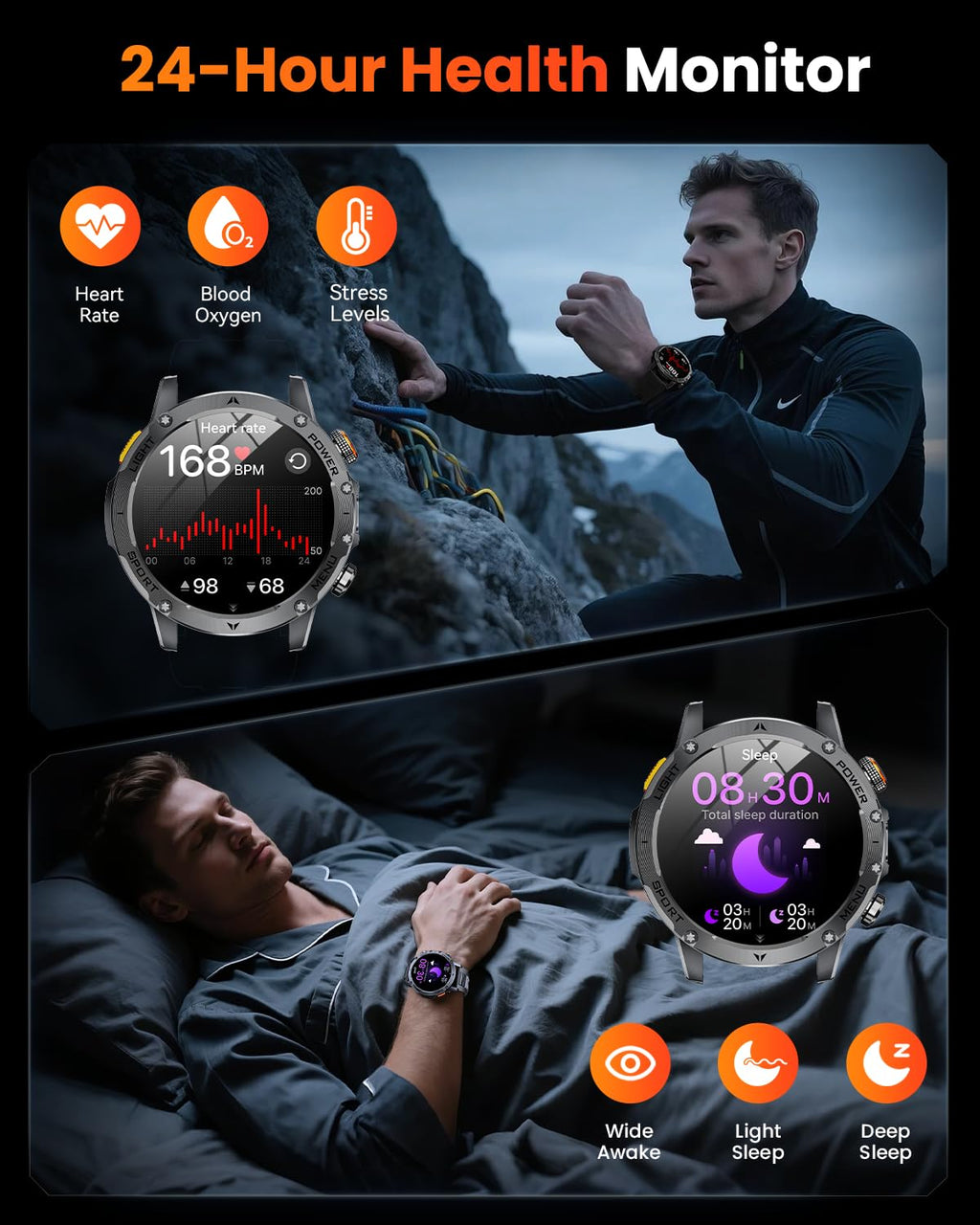Military Smart Watches for Men, Smart Watch with 1000 mAh Battery/Answer/Dial Calls/Fitness Tracker/Flashlight/Heart Rate/Sleep Monitor/100+ Sports Mode, 1.7″ Waterproof Smartwatch for Android/iPhone