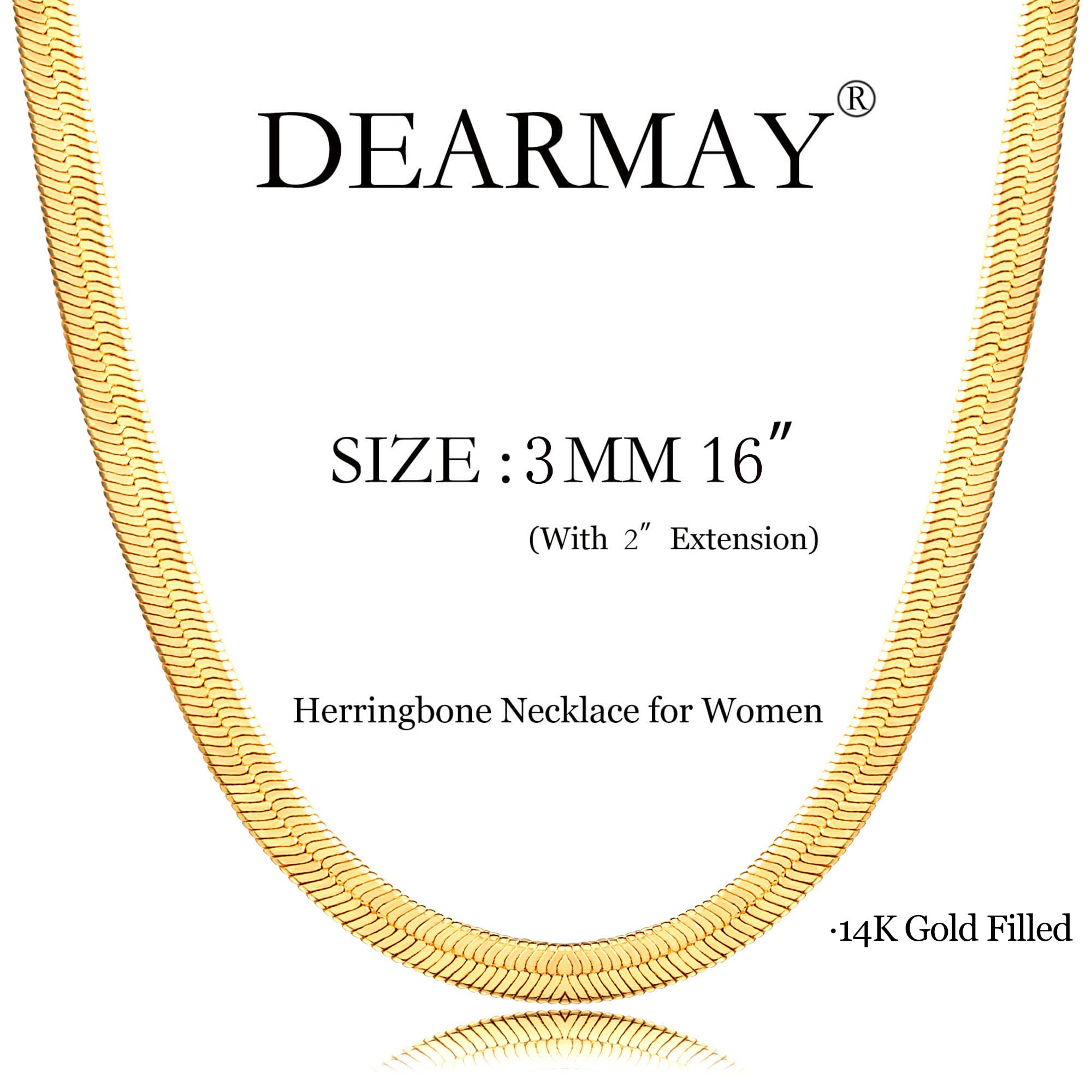DEARMAY 14K Gold Plated Necklace for Women Dainty Gold Choker Herringbone Necklaces Simple Minimalist Thin Snake Chain Necklace Gold Jewelry Gifts