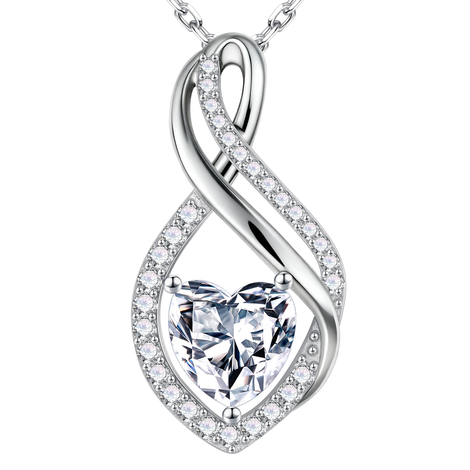 MOOSEA Valentines Day Gifts for Her, Moissanite Necklace Women Anniversary Birthday Gift Valentines Day Gifts for Women Wife Mom 925 Sterling Silver Infinity Moissanite Heart Pendant Necklace Jelwely