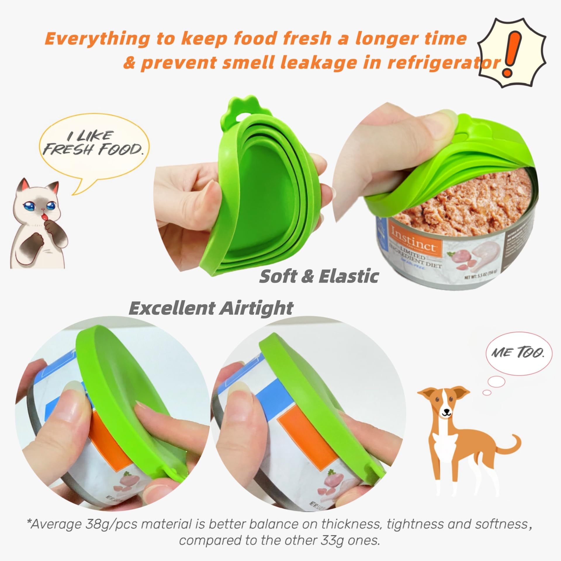 MoPawKT- Silicone Pet Food Can Covers Lids, 3 Inner Diameters 2.6”/3”/3.4” Fits 3-15 oz Standard Cat Dog Food Cans, Multi-Size Canned Covers, BPA Free, Reusable (Blue+Green, 1 spoon)