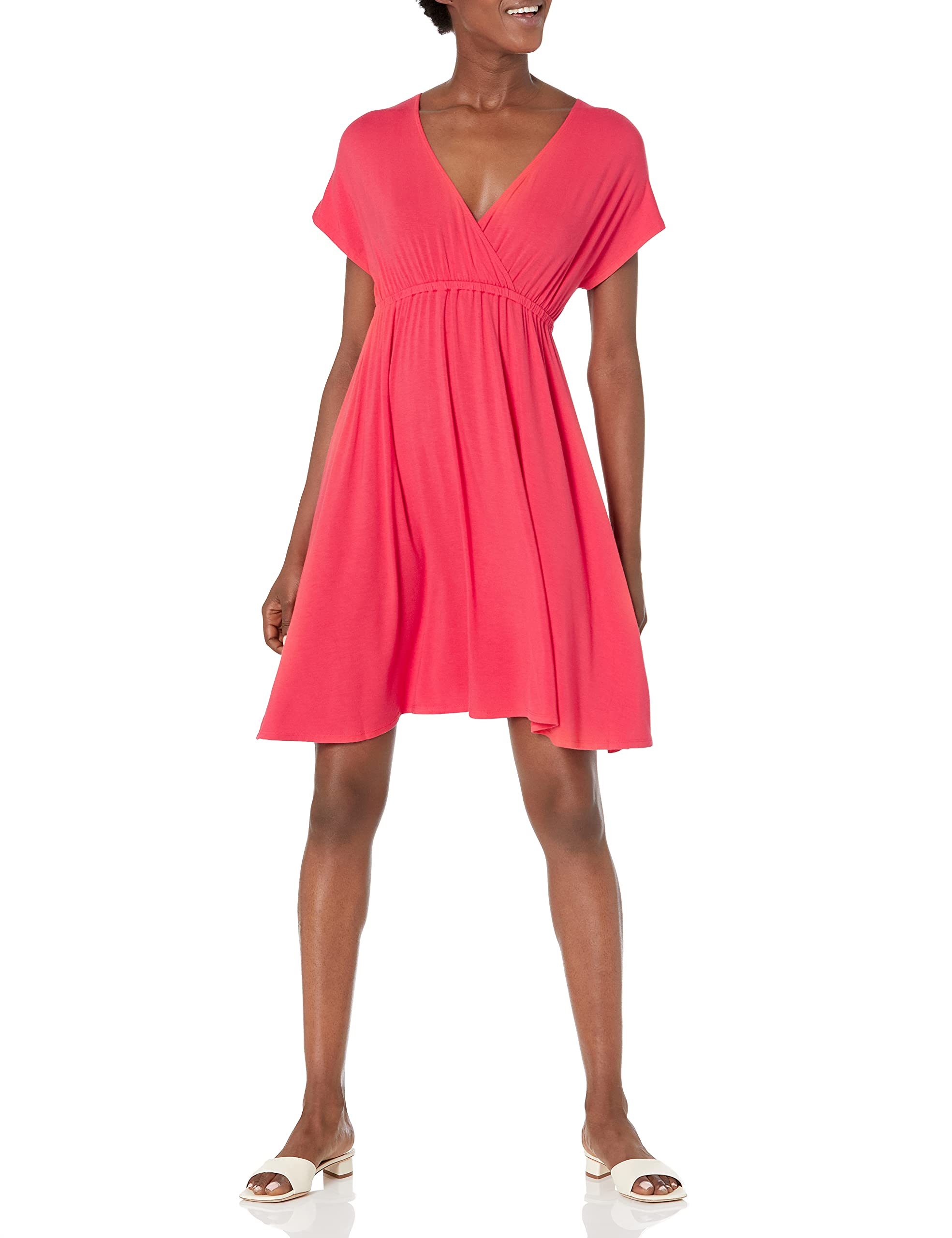 Amazon Essentials Women's Surplice Dress, Red Coral, XL
