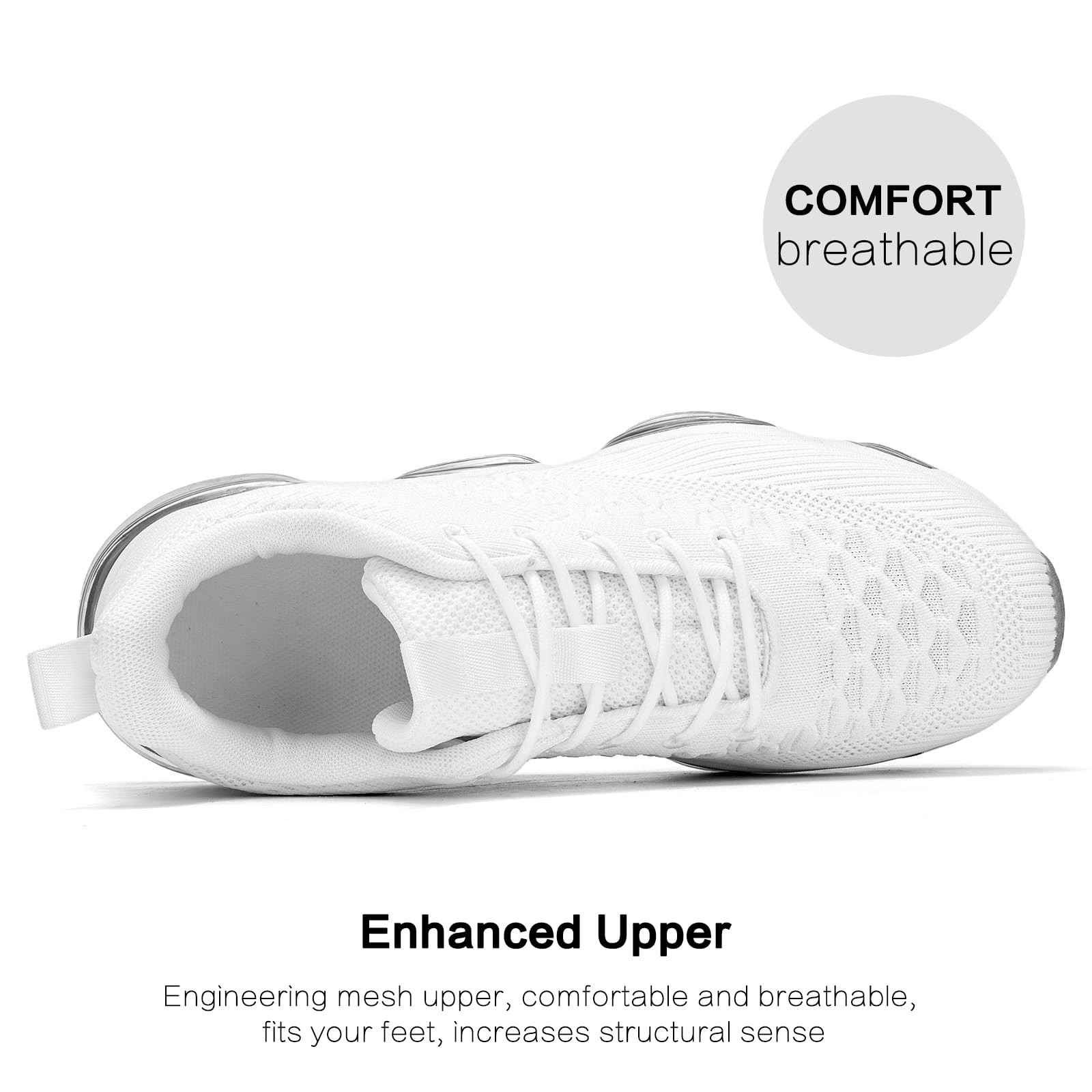 Men's Air Cushion Running Shoes Breathable Tennis Fashion Sneakers Non Slip Workout Casual Sport Shoes Gym Training Comfortable Walking Shoes White