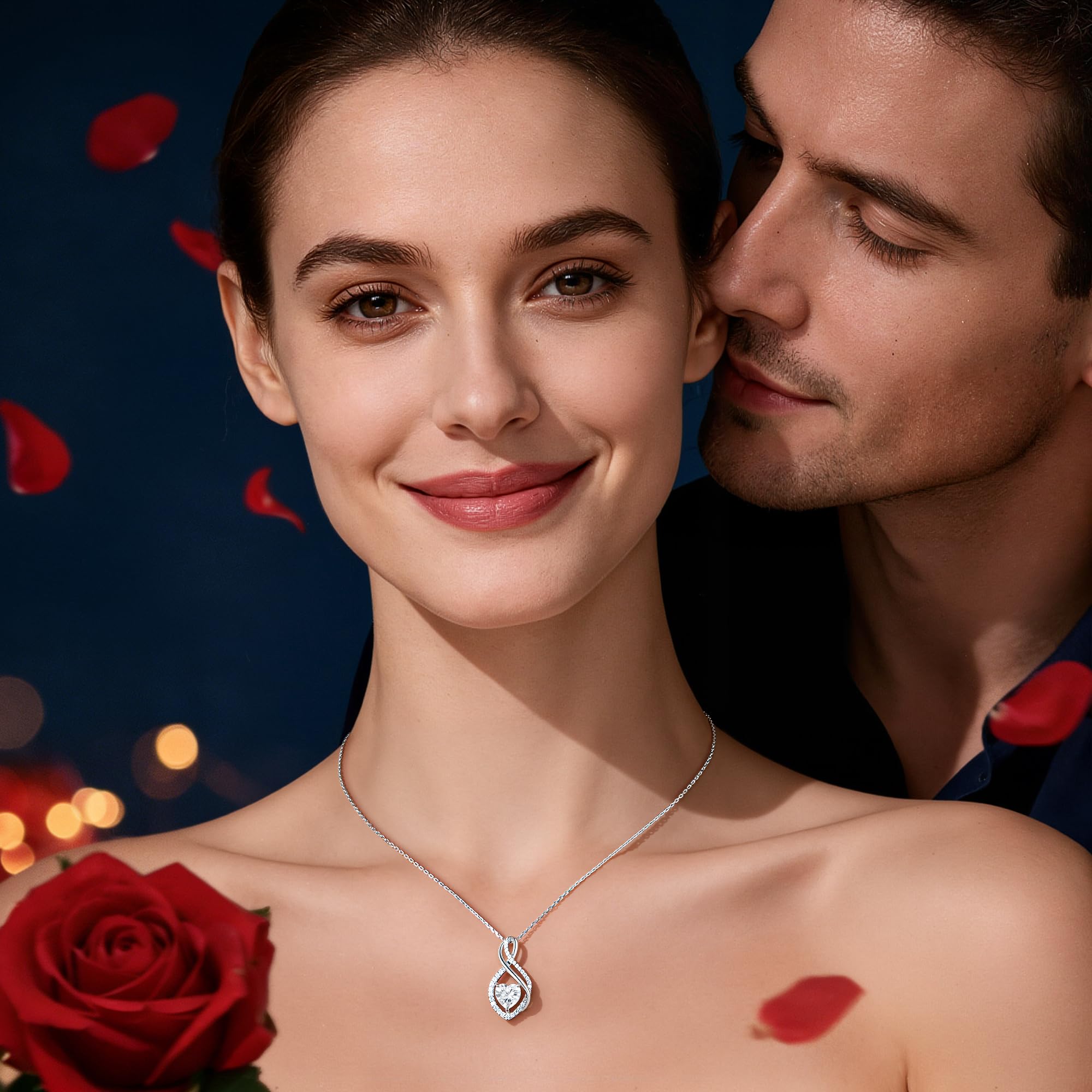 MOOSEA Valentines Day Gifts for Her, Moissanite Necklace Women Anniversary Birthday Gift Valentines Day Gifts for Women Wife Mom 925 Sterling Silver Infinity Moissanite Heart Pendant Necklace Jelwely