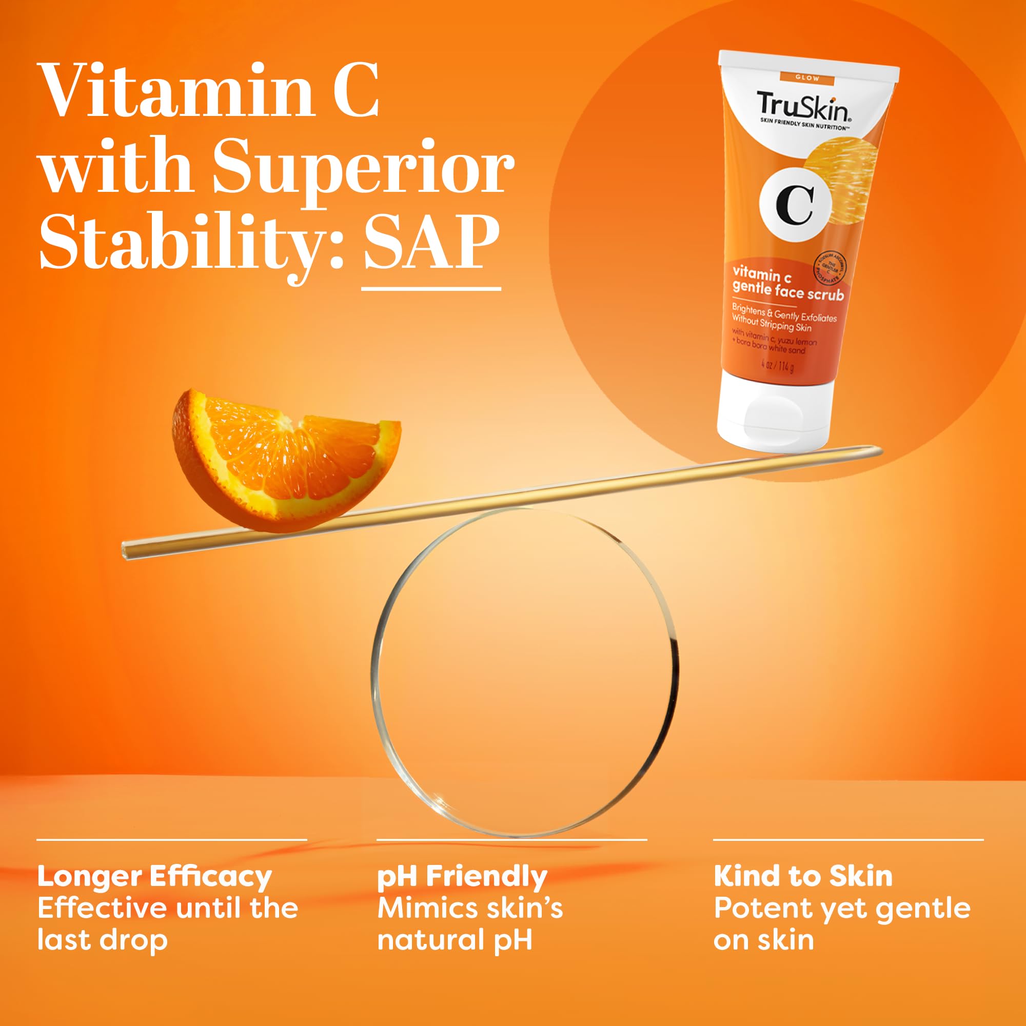 TruSkin Vitamin C Face Scrub & Face Exfoliator - Brightening Facial Scrub with Bora Bora White Sand & Yuzu Lemon - Smooths Texture and Reveals Softer-Looking Skin, 4 fl oz
