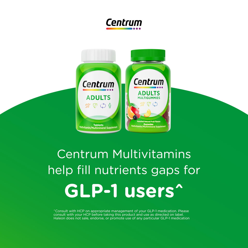 Centrum MultiGummies Gummy Multivitamin for Adults, Multivitamin/Multimineral Supplement with Vitamins D, B and E, Assorted Fruit Flavor - 18 Count