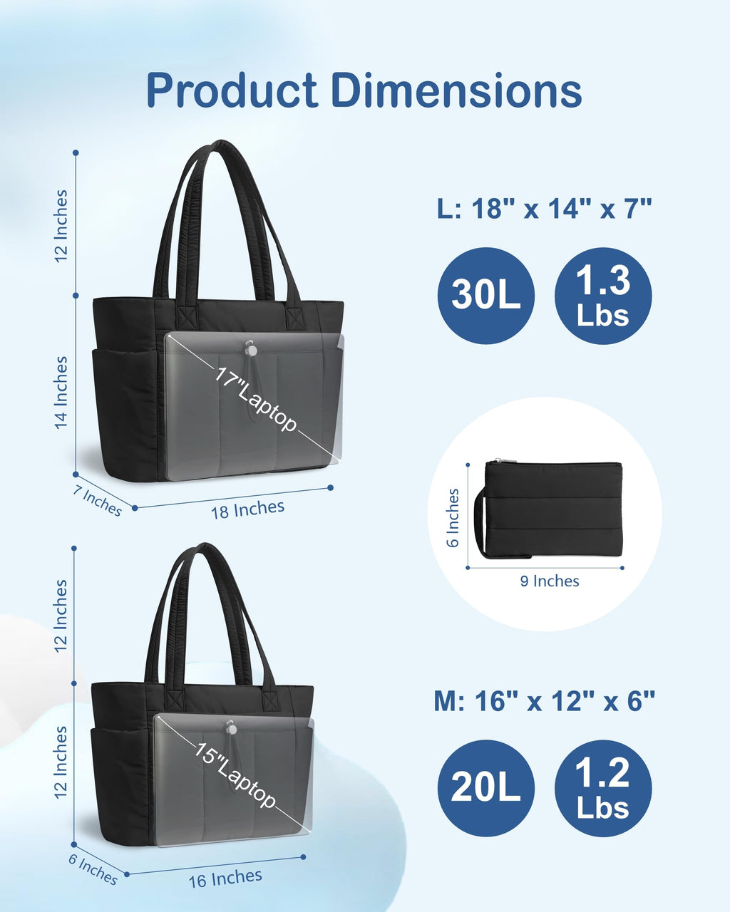 TOPDesign Puffy Tote Bag for Women with Cup Holder & Laptop Compartment & Cosmetic Bag & Trolley Sleeve for Work, Travel (M Black)