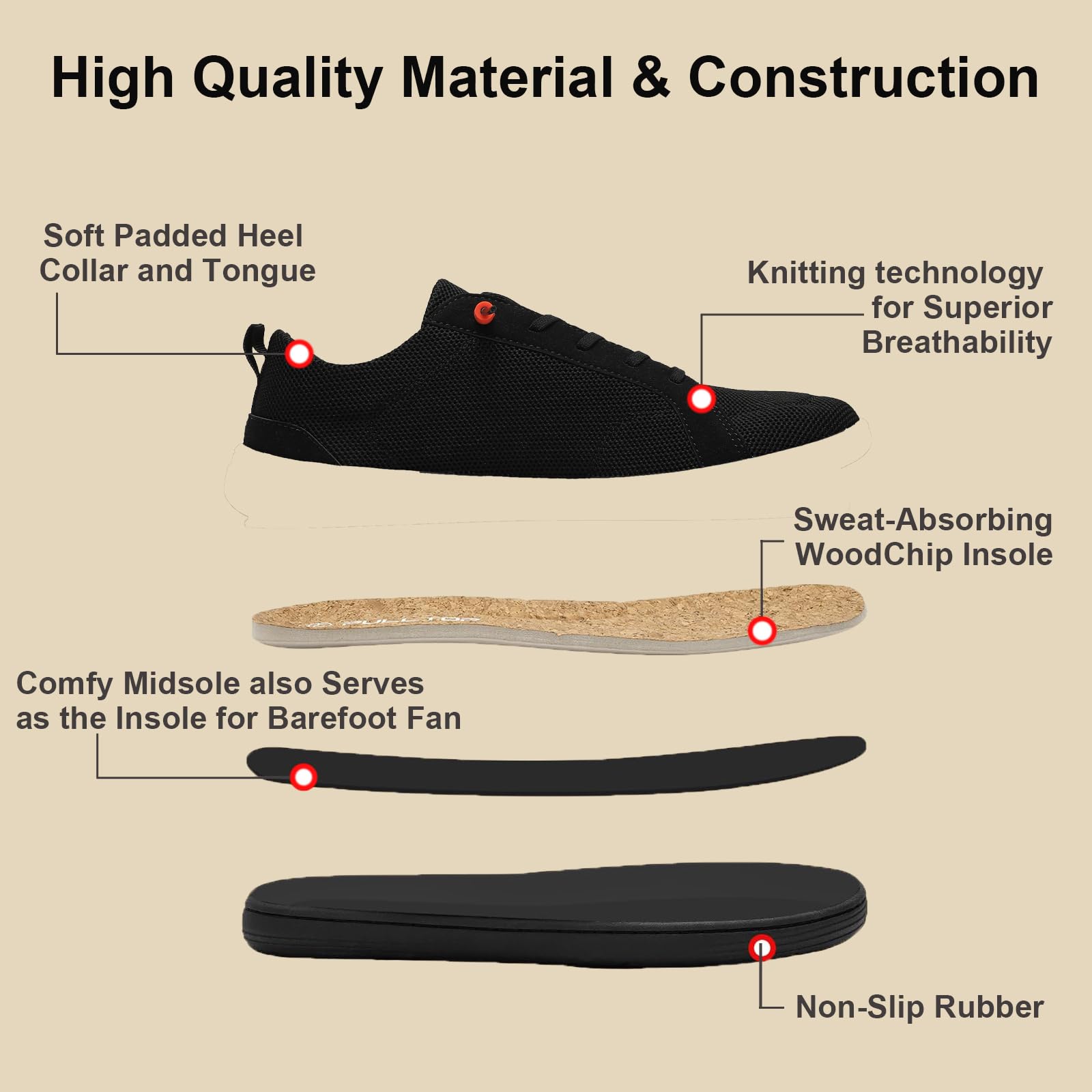 Men's Barefoot Wide Toe Box Shoes - Minimalist Barefoot Dress Shoes Sneakers Zero Drop Extra Wide Slip on Walking Shoes All Black Size 11 Wide