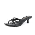 Women's Spaghetti Strap Square Open Toe Kitten Heel High Heel Sandals, Knot Design, Summer Fashion Slippers, Heel Height 1.8~2 inches (Black, Adult, Women, 8, Numeric, US Footwear Size System, Medium)