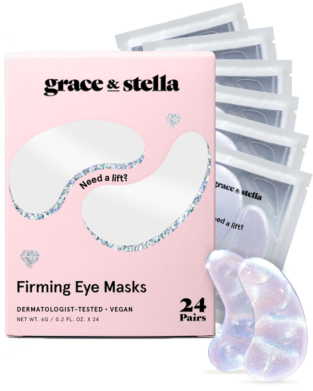 grace & stella Peptide Under Eye Patches with Niacinamide & Rice Extract - Firming Eye Masks for Dark Circles and Puffiness - Gifts Under 20 Dollars - Vegan, Cruelty-Free (White, 24 Pairs)