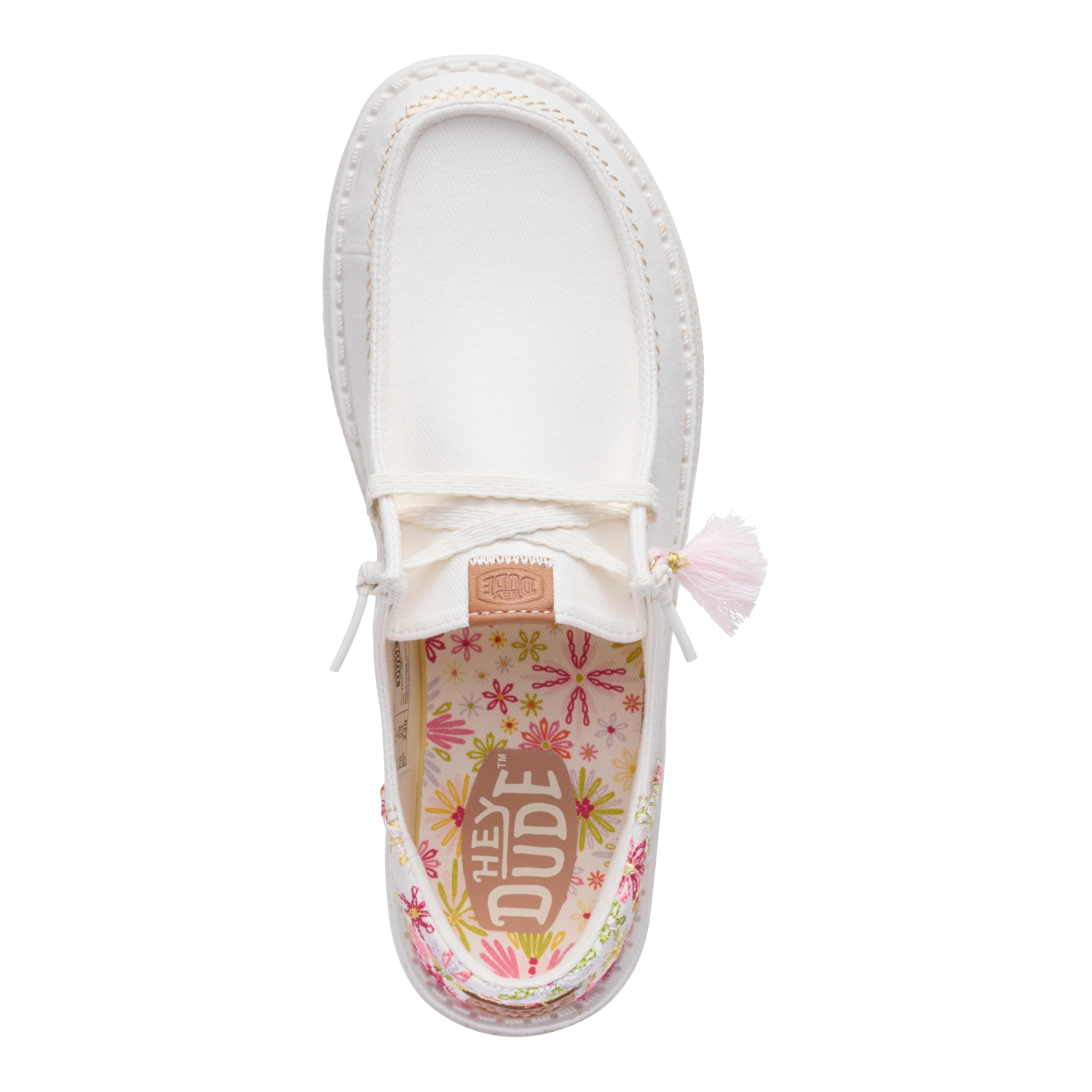 HEYDUDE Wendy Funk Embroidered Floral Ivory/Multi Size 8, Women’s Shoes, Slip-on Loafers, Comfortable & Light-Weight