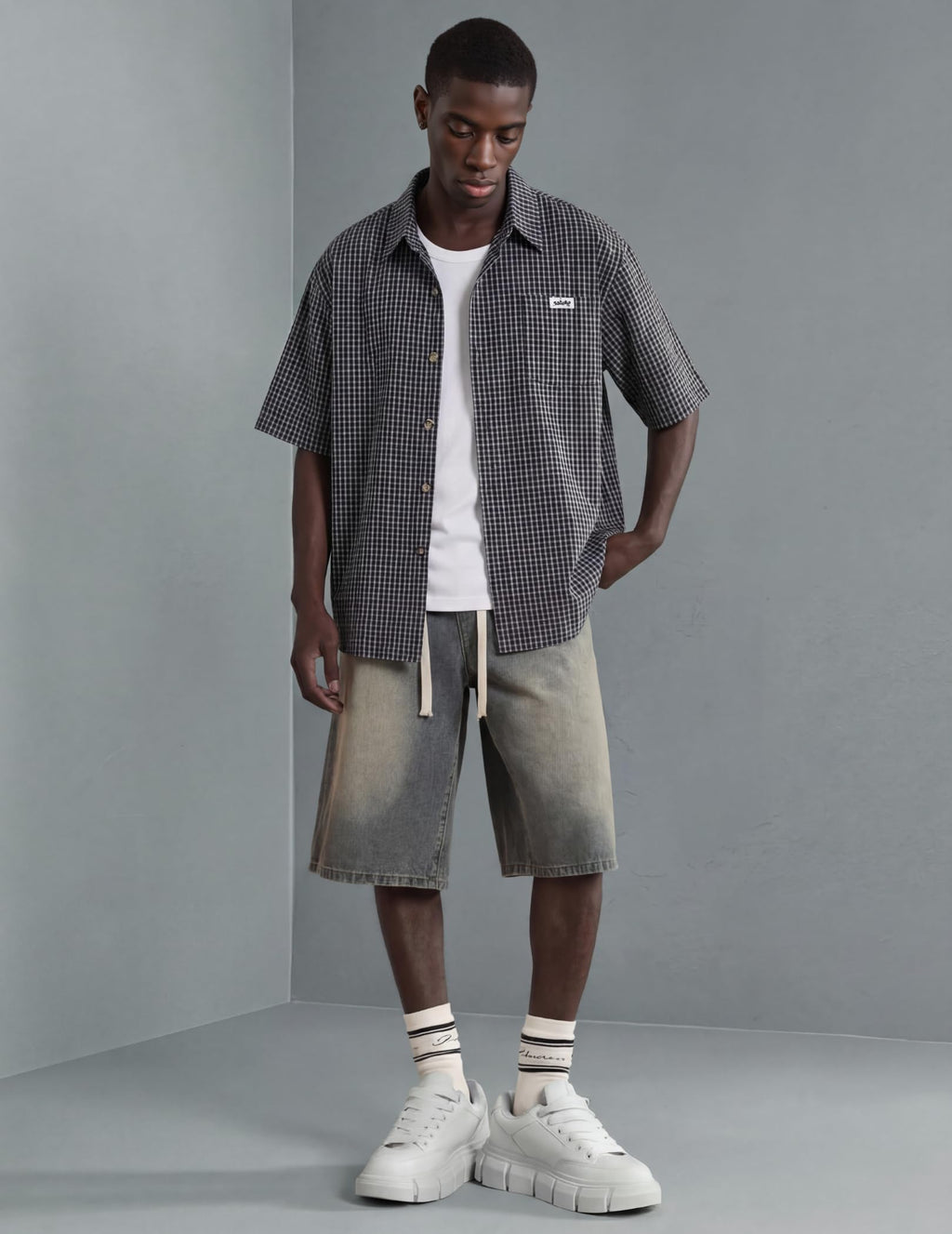 Vamtac Mens Button Down Shirts - Short Sleeve Shirt, Novelty Y2k Outfits, Plaid Tops Blue Brown