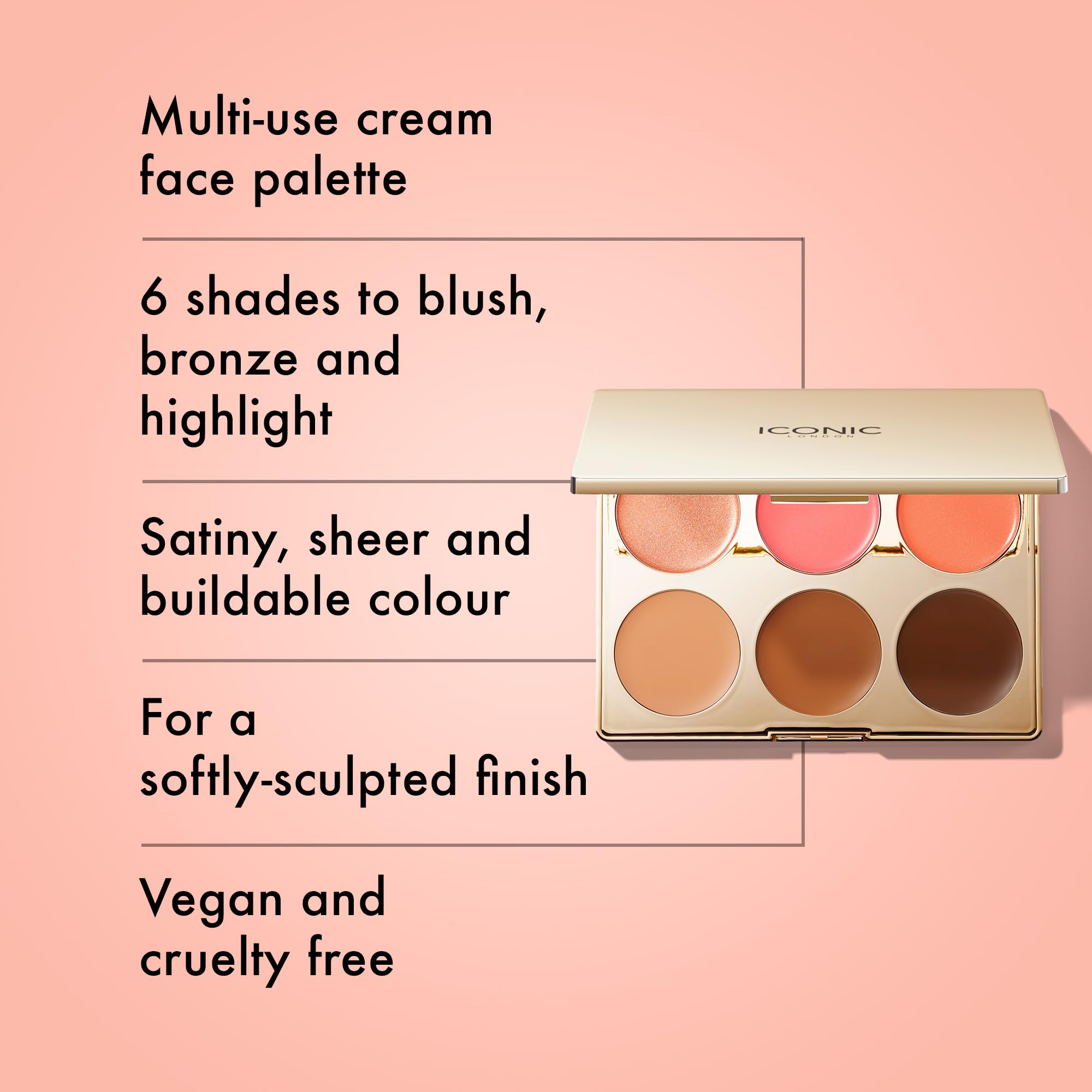 ICONIC LONDON Multi-Use Cream Blush, Bronze and Highlight Palette | Cruelty-Free, Vegan Makeup