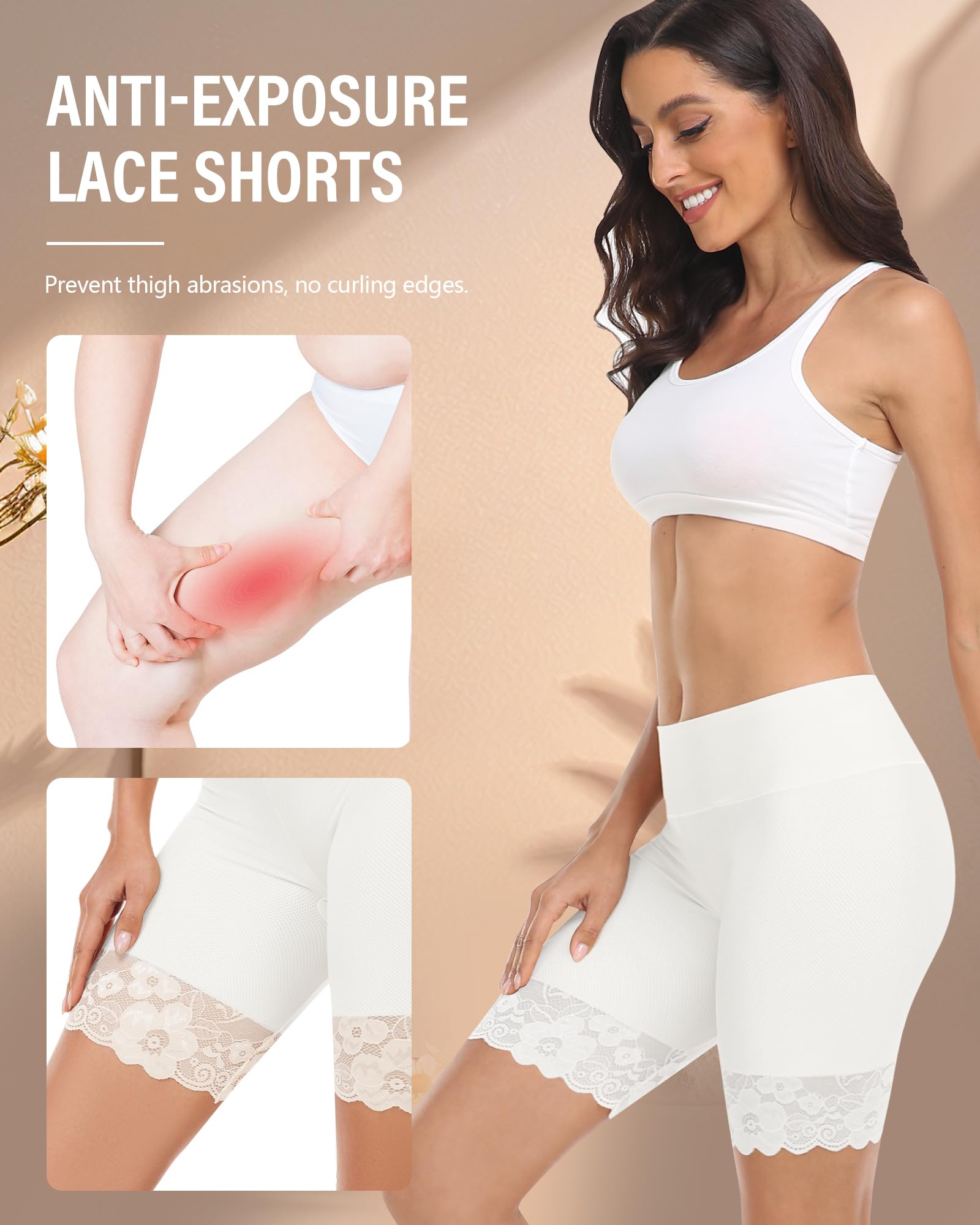 Blueinn Slip Shorts for Under Dresses and Skirts Mesh Women Anti Chafing Underwear High Waisted Panties Lace Under Shorts wh-L