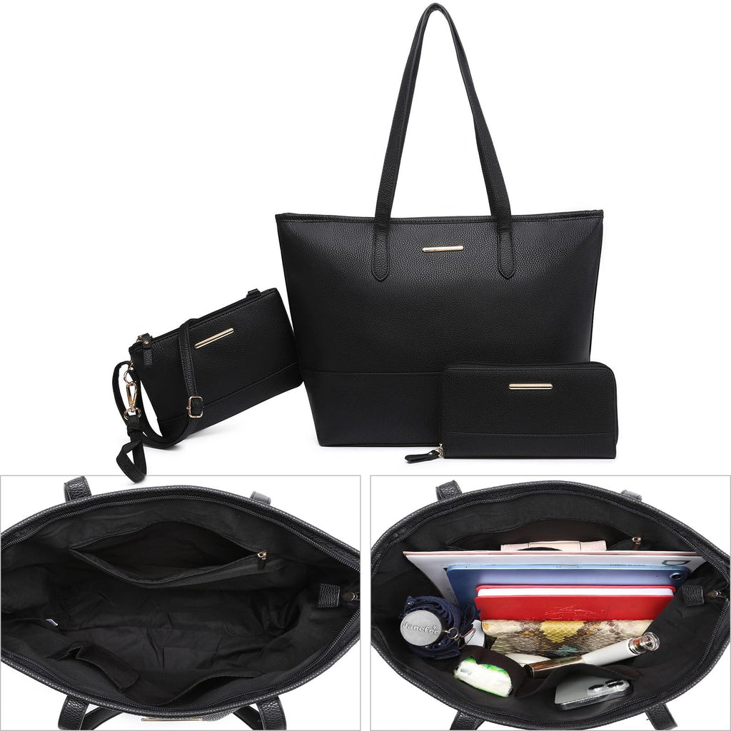 VANSARTO Fashion Handbags Wallet and Purses for Women Large Work Tote Bag Top Handle Satchel Shoulder Bag 3pcs Hobo Purse Set, Black