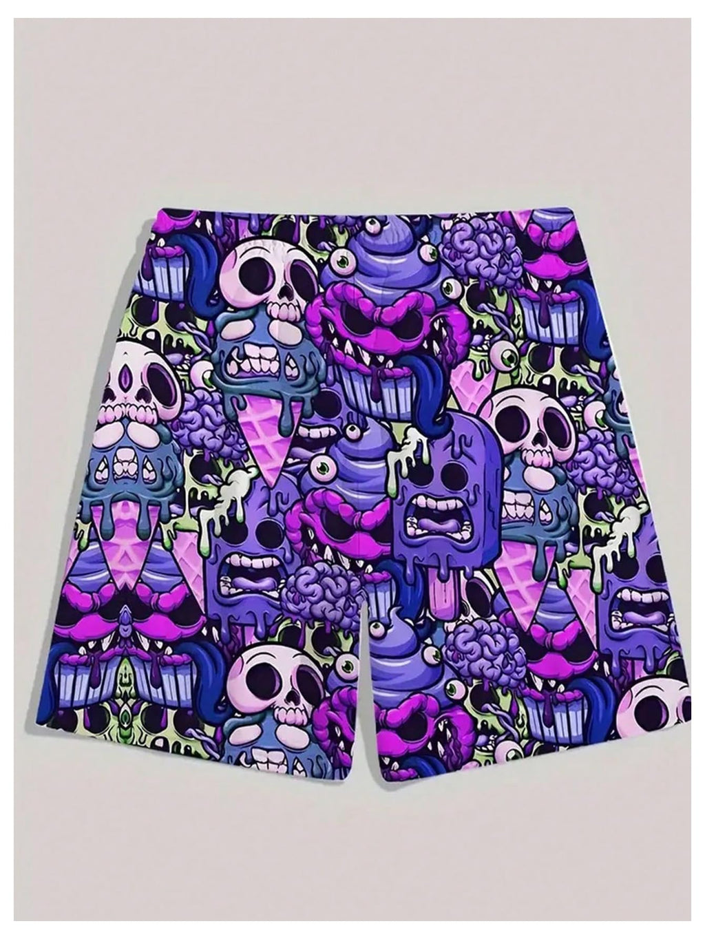 WDIRARA Men's Cartoon Skull Print Swim Trunks Drawstring Elastic Waist Beach Shorts Violet Purple Large