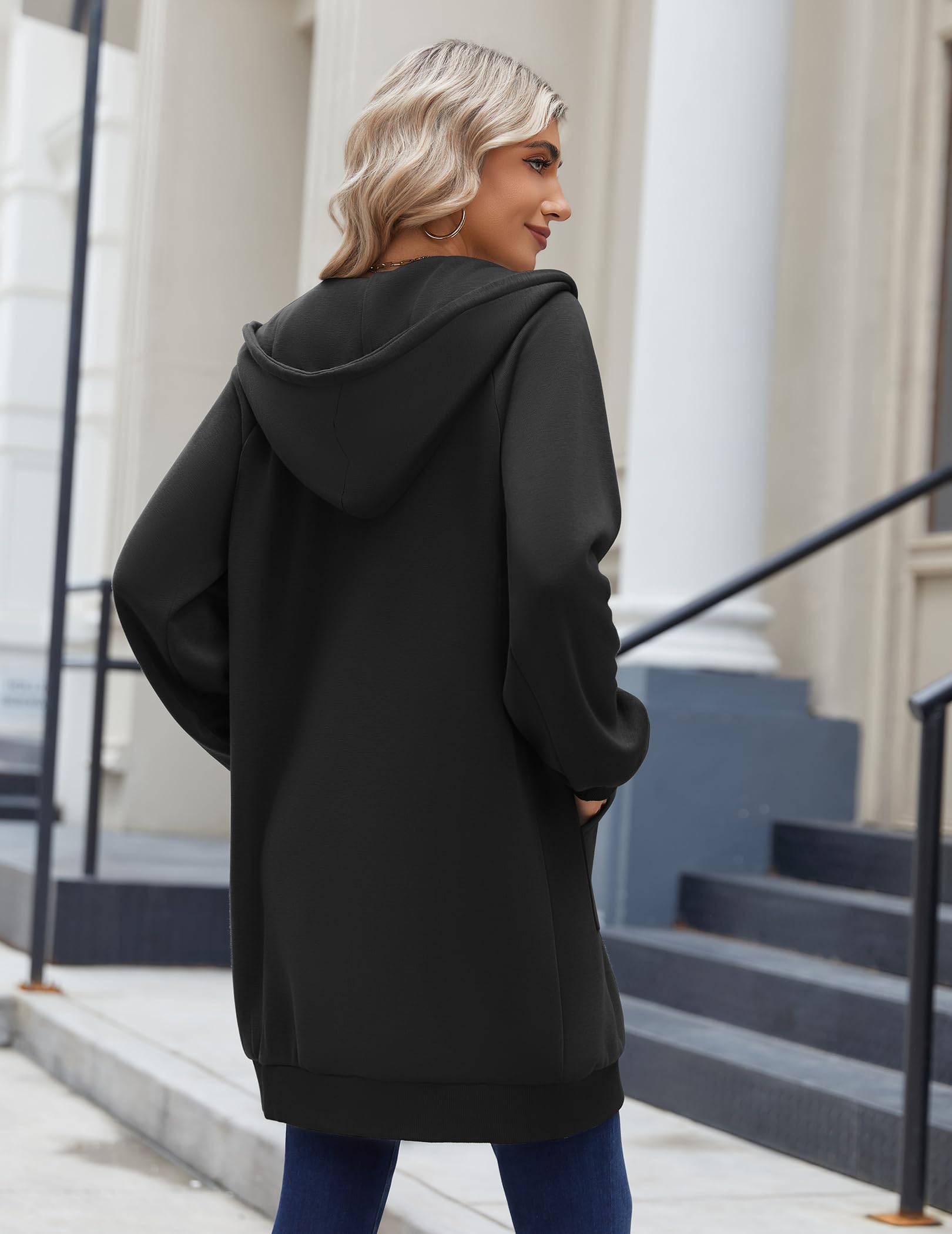 Zeagoo Women's Zip Up Hoodies Long Tunic Sweatshirts Long Sleeve Oversized Fleece Casual 2026 Fall Jacket Coat with Pocket Black XXL