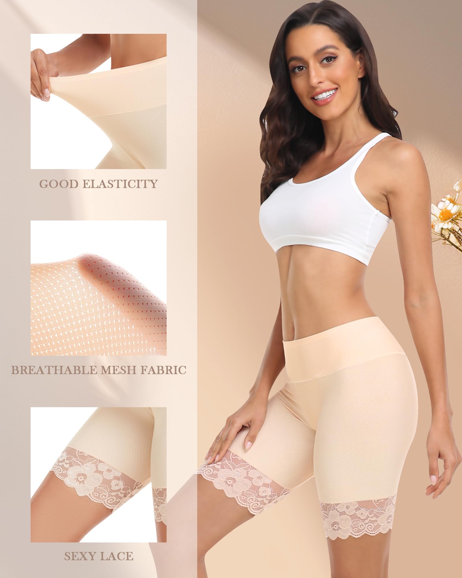 Blueinn Slip Shorts for Under Dresses and Skirts Mesh Women Anti Chafing Underwear High Waisted Panties Lace Under Shorts wh-L