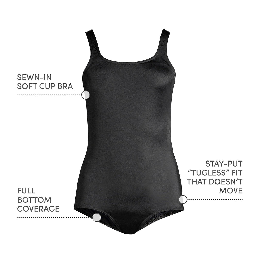 Lands' End Womens Chlorine Resistant Tugless Tank Soft Cup One Piece Swimsuit Black Regular 2