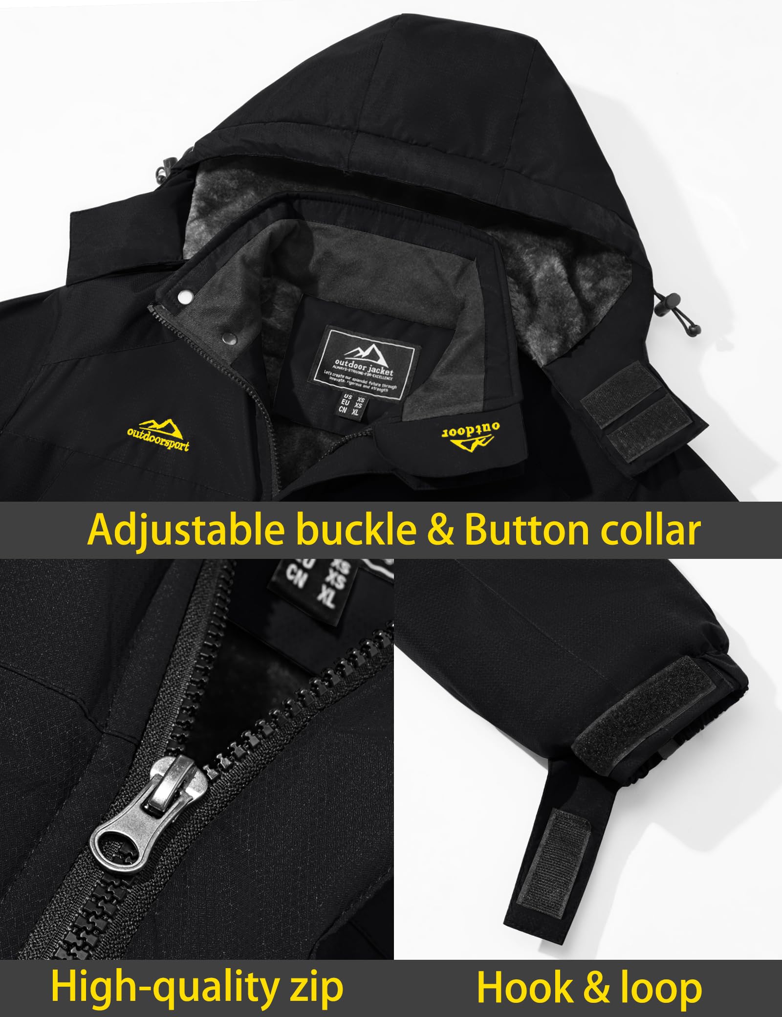 TACVASEN Men's Winter Ski Jacket Waterproof Snow Coats Snowboard Fleece Lining Jacket Warm Parka with Hooded Black M