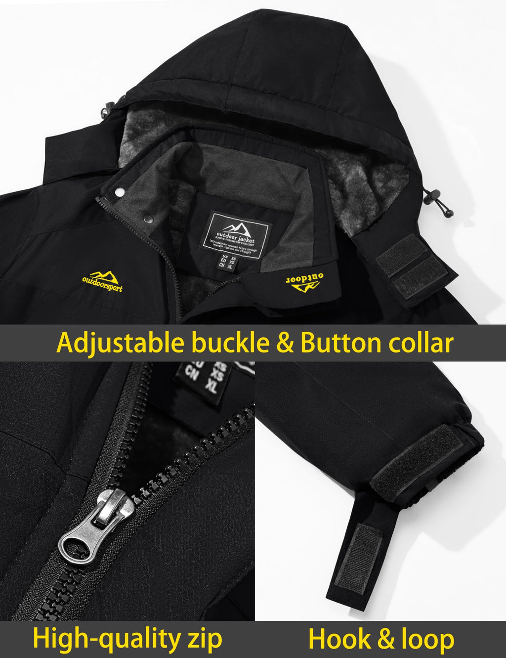 TACVASEN Men's Winter Ski Jacket Waterproof Snow Coats Snowboard Fleece Lining Jacket Warm Parka with Hooded Black L