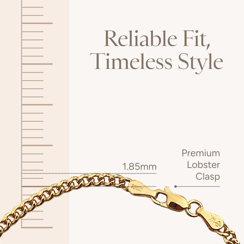 JEWELHEART 14K Gold Miami Cuban Link Chain Men - 1.85mm Diamond Cut Cuban Curb Chain - Dainty Yellow Real Gold Necklaces For Women with Lobster Clasp 16"