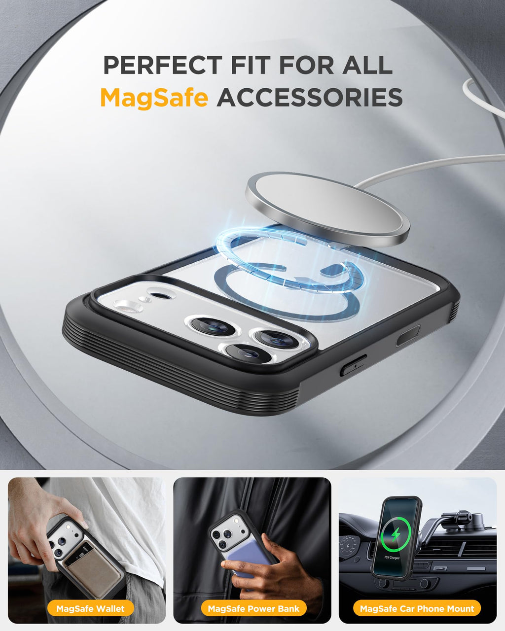 Miracase for iPhone 17 Pro Max Case 6.9" Full-Body Phone Case with Built-in Glass Screen Protector& Full Camera Protector, Camera Control [Magnetic with MagSafe] Drop Proof 17 ProMax Cover, Black