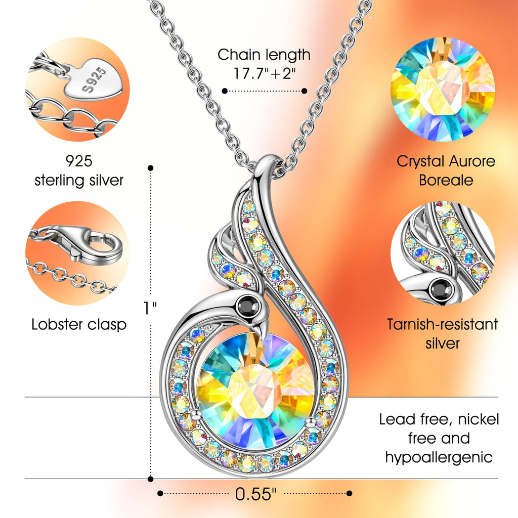 Kate Lynn 925 Sterling Silver Phoenix Necklaces for Women Crystal Pendant Necklace Jewelry, Birthday Gifts for Women Christmas Mothers Day Gifts for Mom Wife Daughter Unique Lady Gift