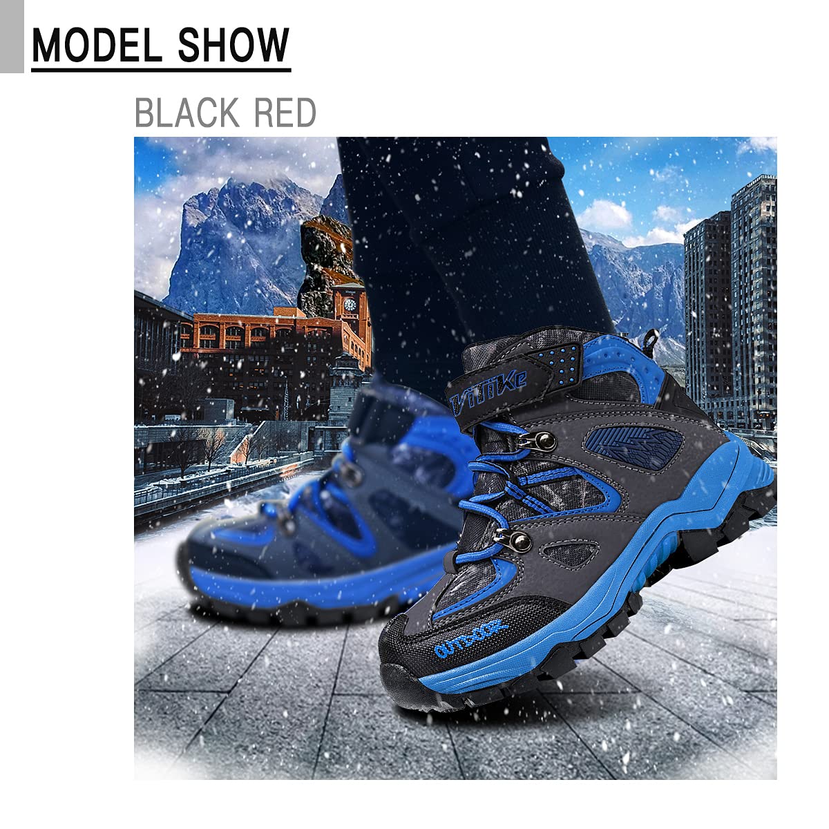 Littleplum Boys Snow Boots Winter Waterproof Antiskid Boots Hiking Outdoor Shoes for Kids(Toddler/Little Kid/Big Kid) Black Blue Big Kid Size 5.5