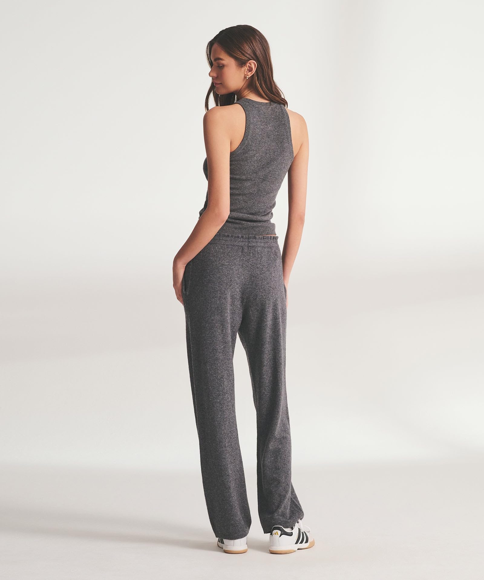 NAADAM, Womens, Signature Cashmere Paperbag Wide Leg Pants, Granite, M