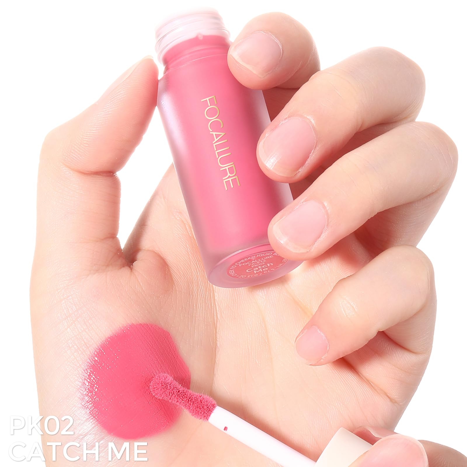 FOCALLURE Silky Cream Liquid Blush,Leaving a Matte Dewy Makeup Look,Easy to Apply and Create a Natural Flush,Long Lasting and Lightweight Cheek Blush Face Makeup,CATCH ME