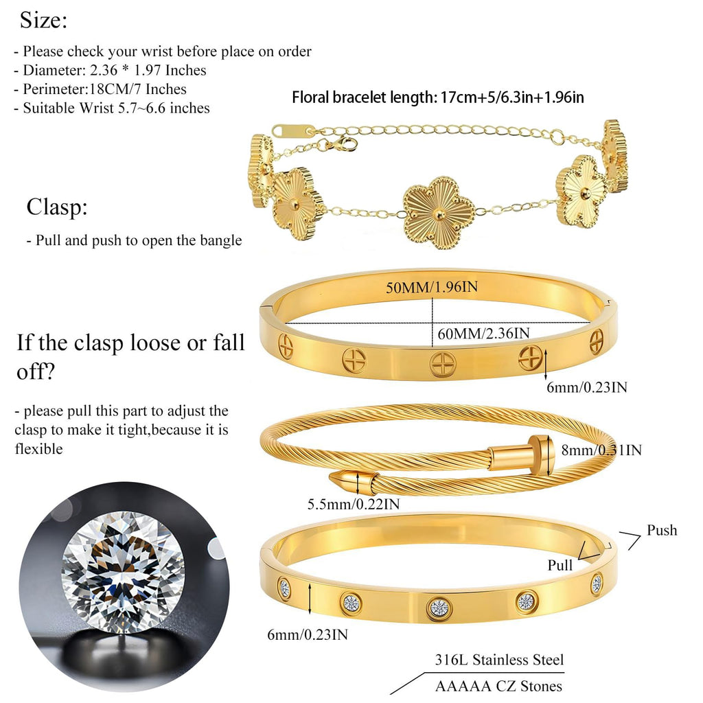 Ntutrxk Gold Bracelets for Women-4Sets,18K Gold Plated Bracelet,Stainless Steel Bangle Bracelets Non Tarnish, Gold Bracelet Set Trendy Jewelry,Christmas Valentines Birthday Gifts Mother's Day