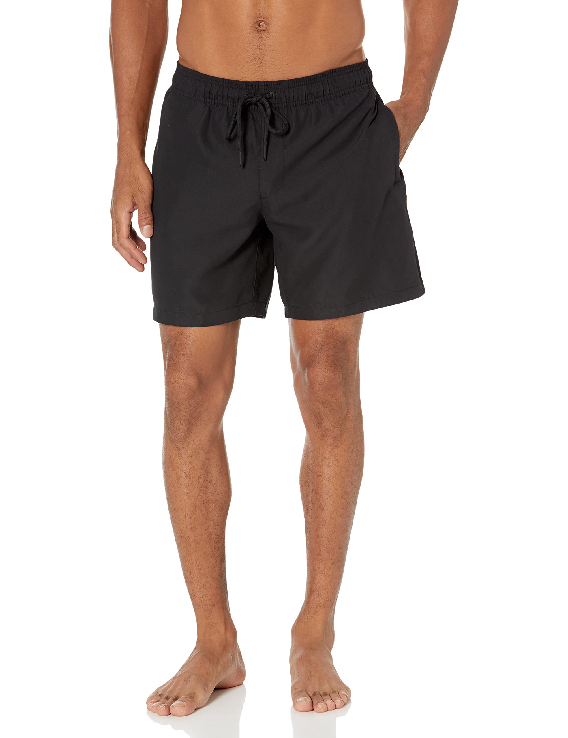 Amazon Essentials Men's Swim Trunks with Mesh Lining, Pockets, Drawstring Closure, Black, Medium