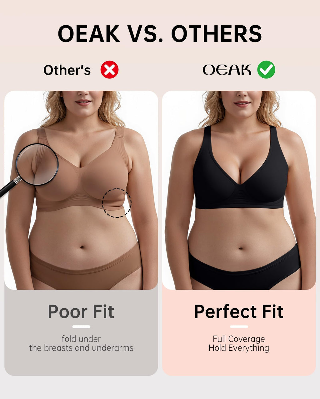 OEAK Womens Deep V Bras Wireless Comfortable Bra Supportive No Underwire Bras Tshirt Push Up Bralettes Plunge Seamless Bra Black M