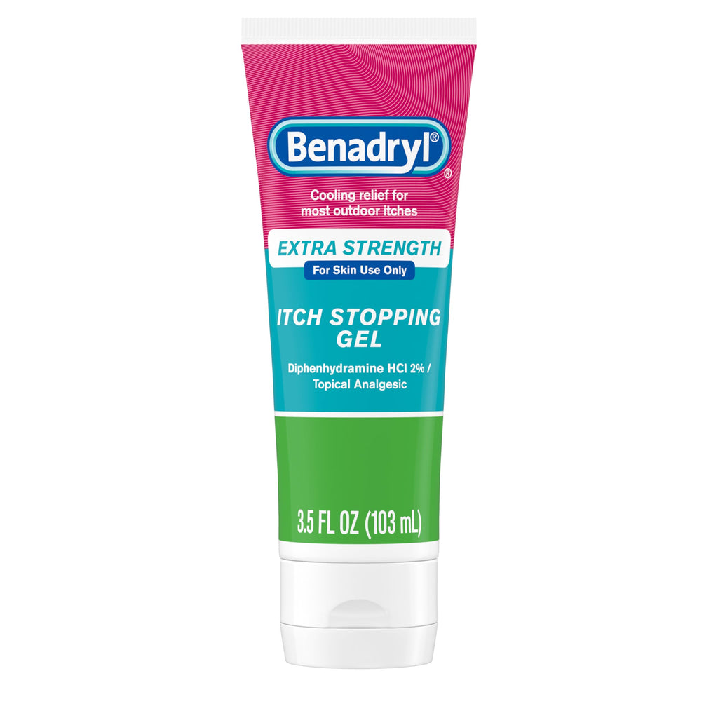 Benadryl Topical Itch Relief Gel, Extra Strength, Contains 2% DIPHENHYDRAMINE HCL, Soothing Relief from SCRAPES, Insect Bites, Sunburn, Poison Ivy and More, Great for Outdoors, 3.5 FL OZ