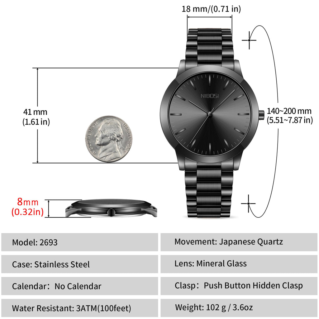 NIBOSI Black Watches for Men - Analog Quartz Chronograph Mens Wrist Watch, Waterproof Luxury Classic Nobility Minimalist Dial Business Dress Watch for Work Anniversary Graduation and Birthday Gifts