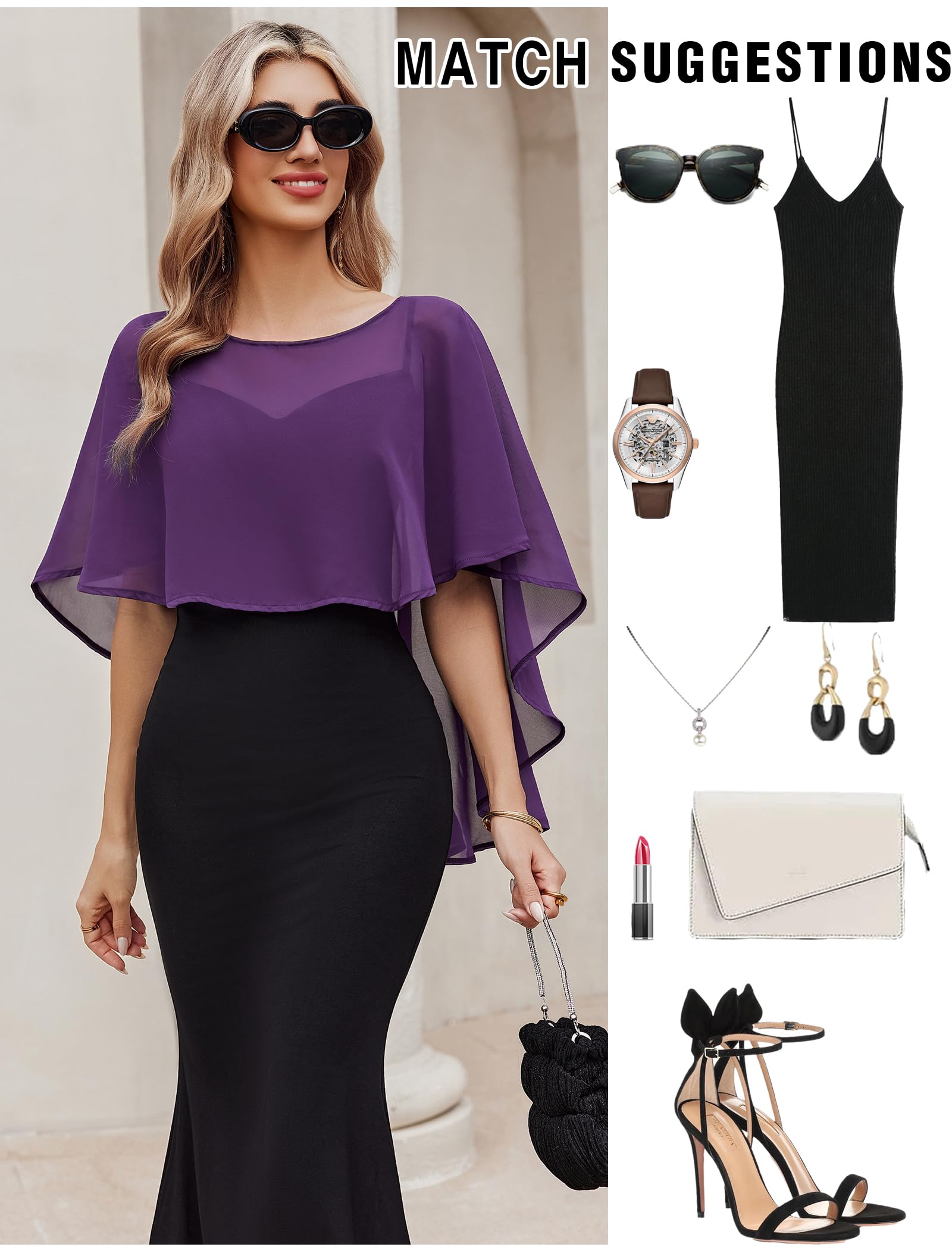 Avidlove Womens Capelets Chiffon Shawls Wraps Evening Dress Wedding Formal Occasion Cover Up
