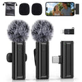 Wireless Mini Microphone for iPhone, iPad, Android, 2 Pack Lavalier Mic with 360° Rotatable Clip, Plug and Play Noise Reduction USB-C Mic for Video Recording YouTube TikTok Podcast Content Creators