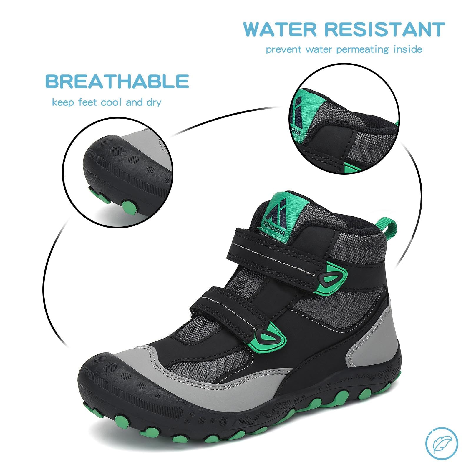 Mishansha Kids Boys Hiking Shoes Lightweight Anti Slip Outdoor Trekking Walking Running Ankle Boots for Christmas Sneakers Black/Green/Gray 13 little_kid