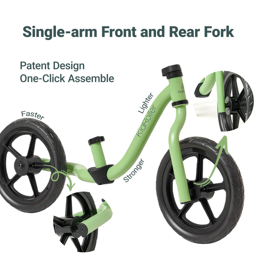 KidRoller 12 Inch Kids Balance Bike for 2-5 Years Old Toddler Single-arm Fork Design with Adjustable Soft Seat&Handlebar Best Gift Option for Kids (Green)