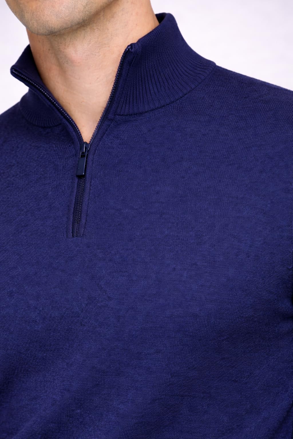 State Cashmere Men's Half Zip Mock Neck Sweater 100% Pure Cashmere Polo Neck Pullover (Navy, Medium)